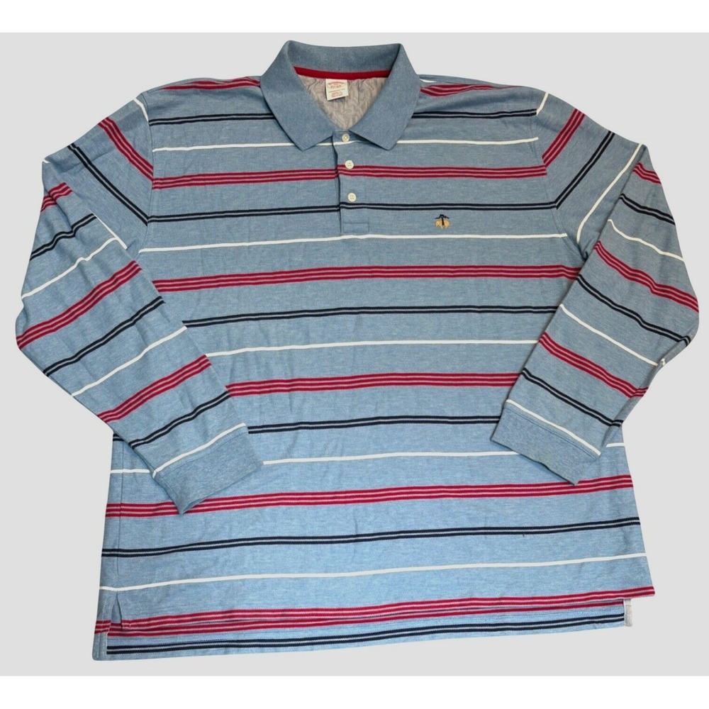 Brooks Brothers Polo Mens XXL Performance Long Sleeve Blue Striped Original Fit